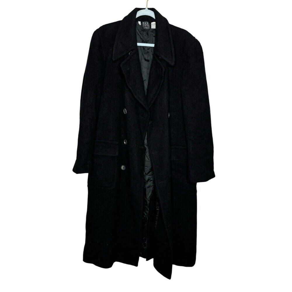 Vtg TSE Womens Jacket Winter Wool Cashmere Silk Coat Overcoat Sz M Black Button